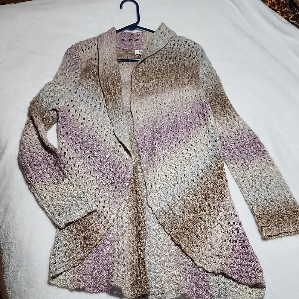 Hannah Purple and Tan Open-Front Cardigan